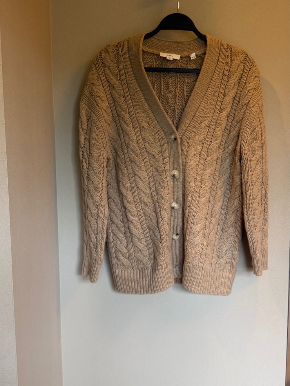 Vince Camel Cable Knit Button-Front Cardigan, Size S